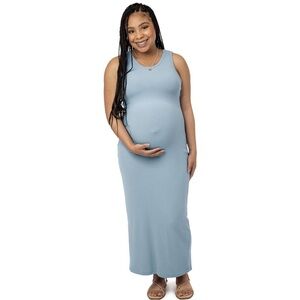 Kindred Bravely Gwen Maternity Ribbed Bamboo Jersey Knit Midi Dress Light Blue